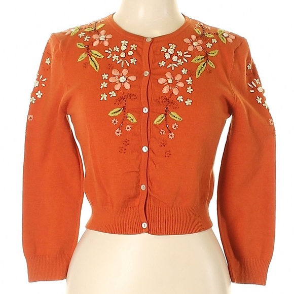Guess Jeans Embellished Cardigan, Orange Rust, Large, Preowned - Picture 1 of 4